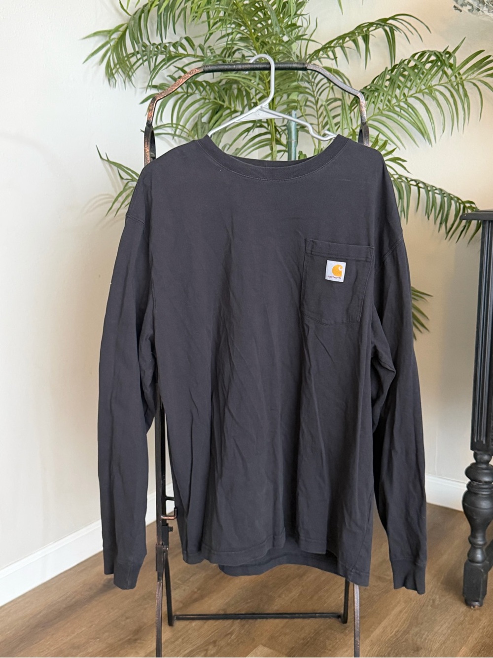 Carhartt Black Long-Sleeve Pocket Tee with Logo Patch